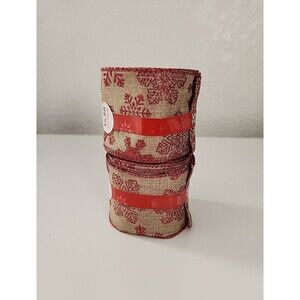 2 Rolls Of Red Snowflake Brown Christmas Ribbon Wired 25ft 2.75" Wide New
